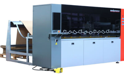 Cardboard box maker machine Modprocess Mod. Modbox 2200, available in Gimeno woodworking machinery